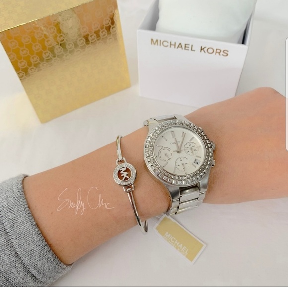 NWT authentic MK Silver tone pave logo bracelet - Picture 2 of 4